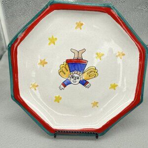DeSimone Italy Pottery Plate Heavenly & Joyous Angel Hand Painted Octagon 10"
